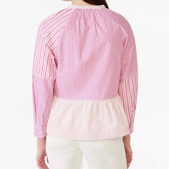 NWT Free Assembly V-Neck Long Sleeve Fuchsia Fedora Stripe Peplum Top Size Small - Picture 10 of 14